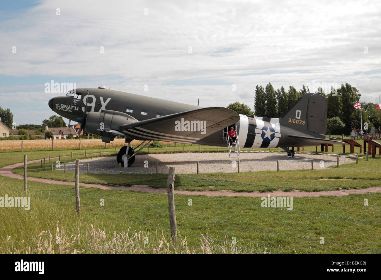 The external view of the 'SNAFU Special', a Dakota C47, used in the D-Day landings at the Merville Battery, Normandy. Stock Photo