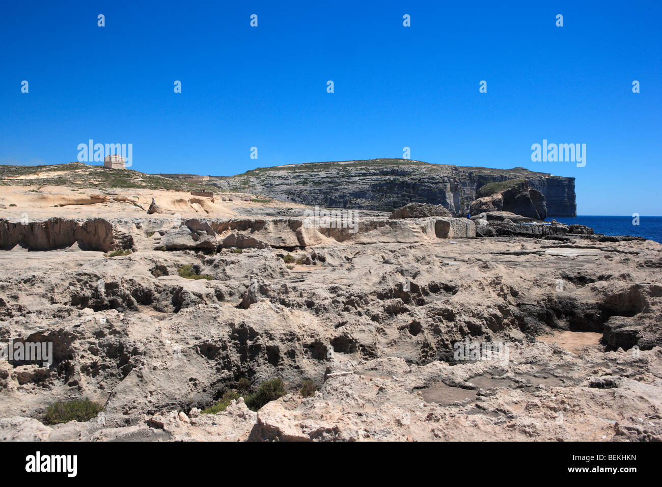 Dwejra Point and Fungus Rock, Dwejra, Gozo, Malta Stock Photo