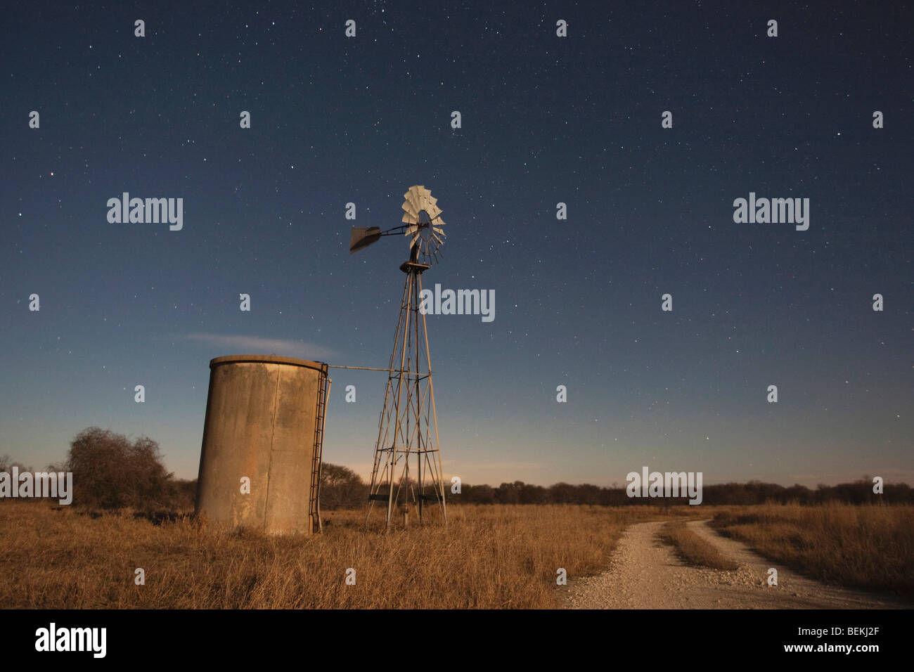 Wind mill at night, Sinton, Corpus Christi, Coastal Bend, Texas, USA Stock Photo