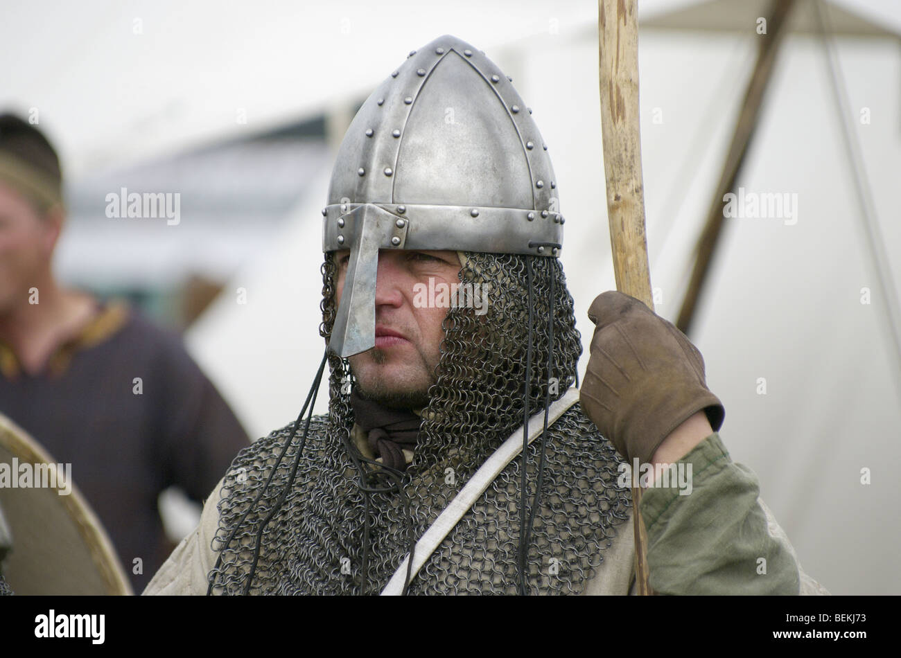 Helmet and chainmail at Viking reenactment in Tiel in the Netherlands Stock Photo