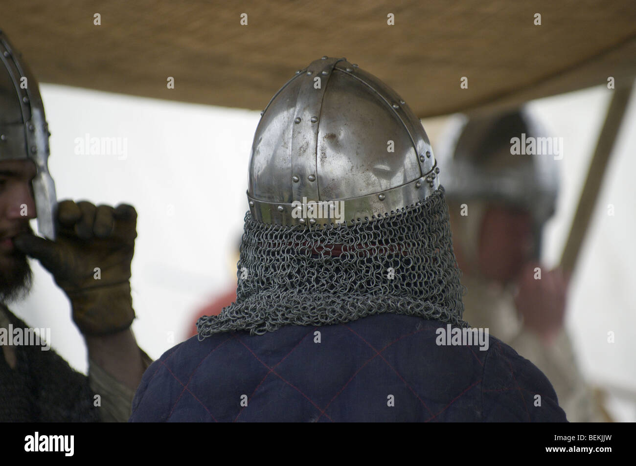 Helmet and chainmail at Viking reenactment in Tiel in the Netherlands Stock Photo