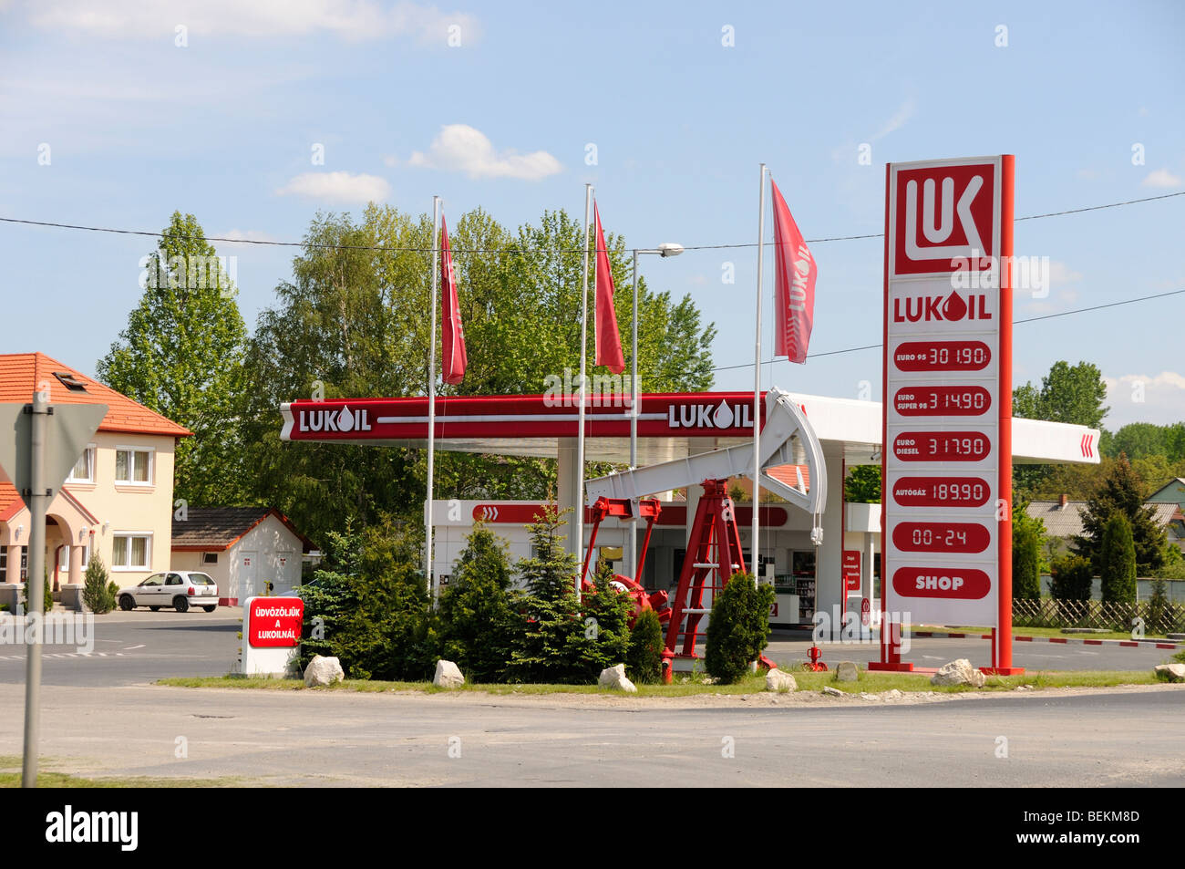 Luk Lukoil Petrol Gas Station in Gyor Hungary  Eastern Europe Stock Photo