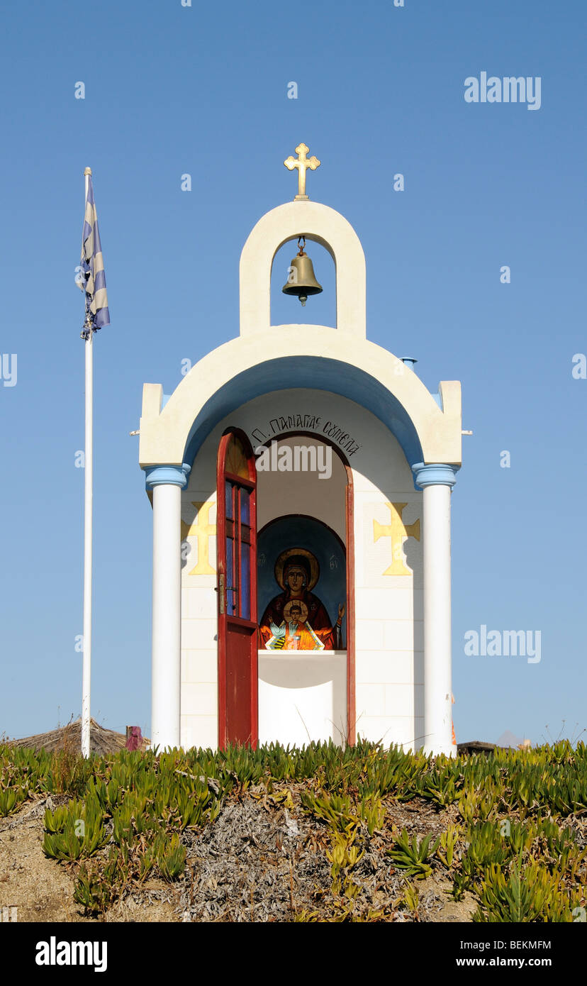 Religious Greek shrine at Sarti a beach resort on the Sithonia Peninsular northern Greece Stock Photo