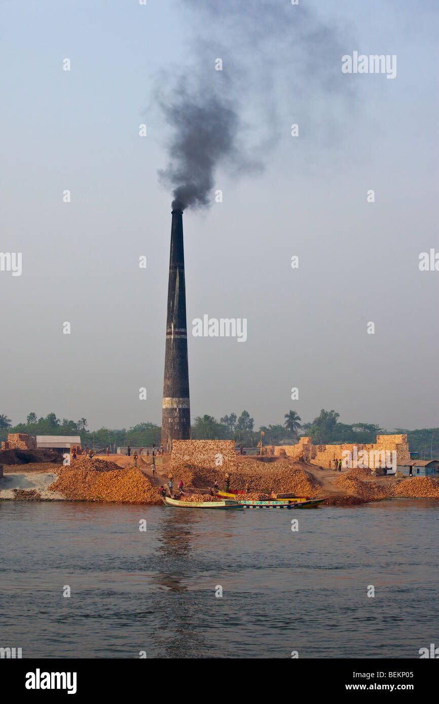 Brick Factory on the Buriganga River near Dhaka in Bangladesh Stock Photo