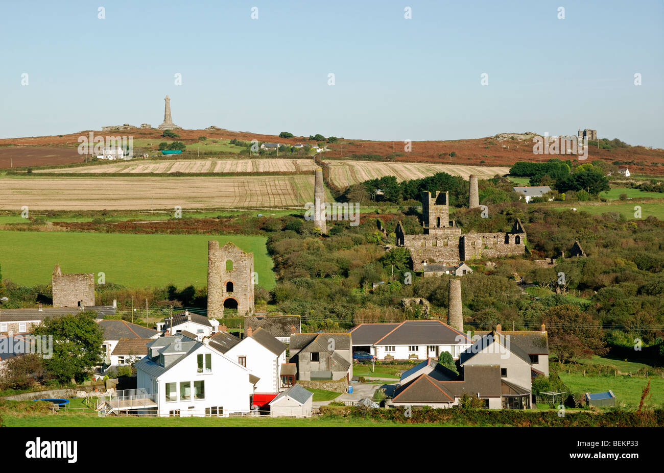 the old cornish tin mining village of carnkie near redruth,cornwall,uk