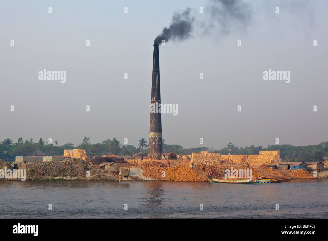 Brick Factory on the Buriganga River near Dhaka in Bangladesh Stock Photo