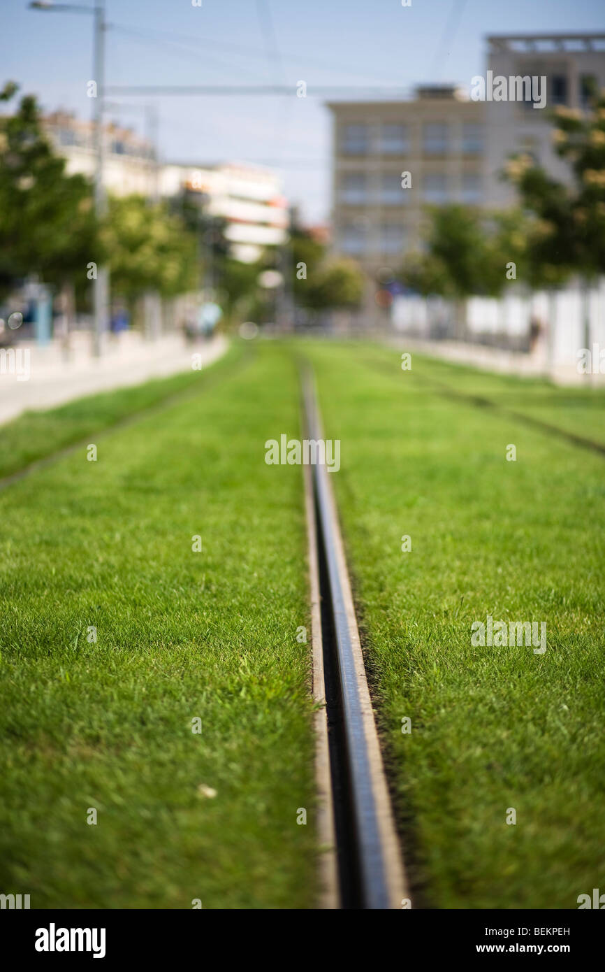 Montpellier Tram Tracks Hérault South France Stock Photo