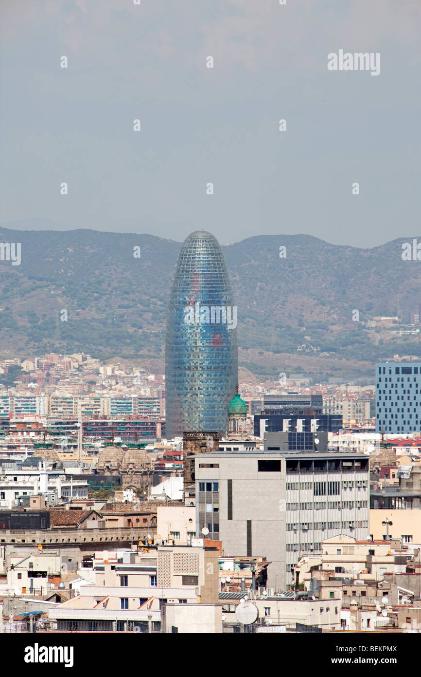 Barcelona Torre Agbar tower from Mountjuic Stock Photo