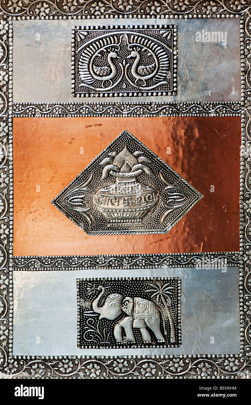 Indian metal craft work. Picture of an elephant, flowers and birds on