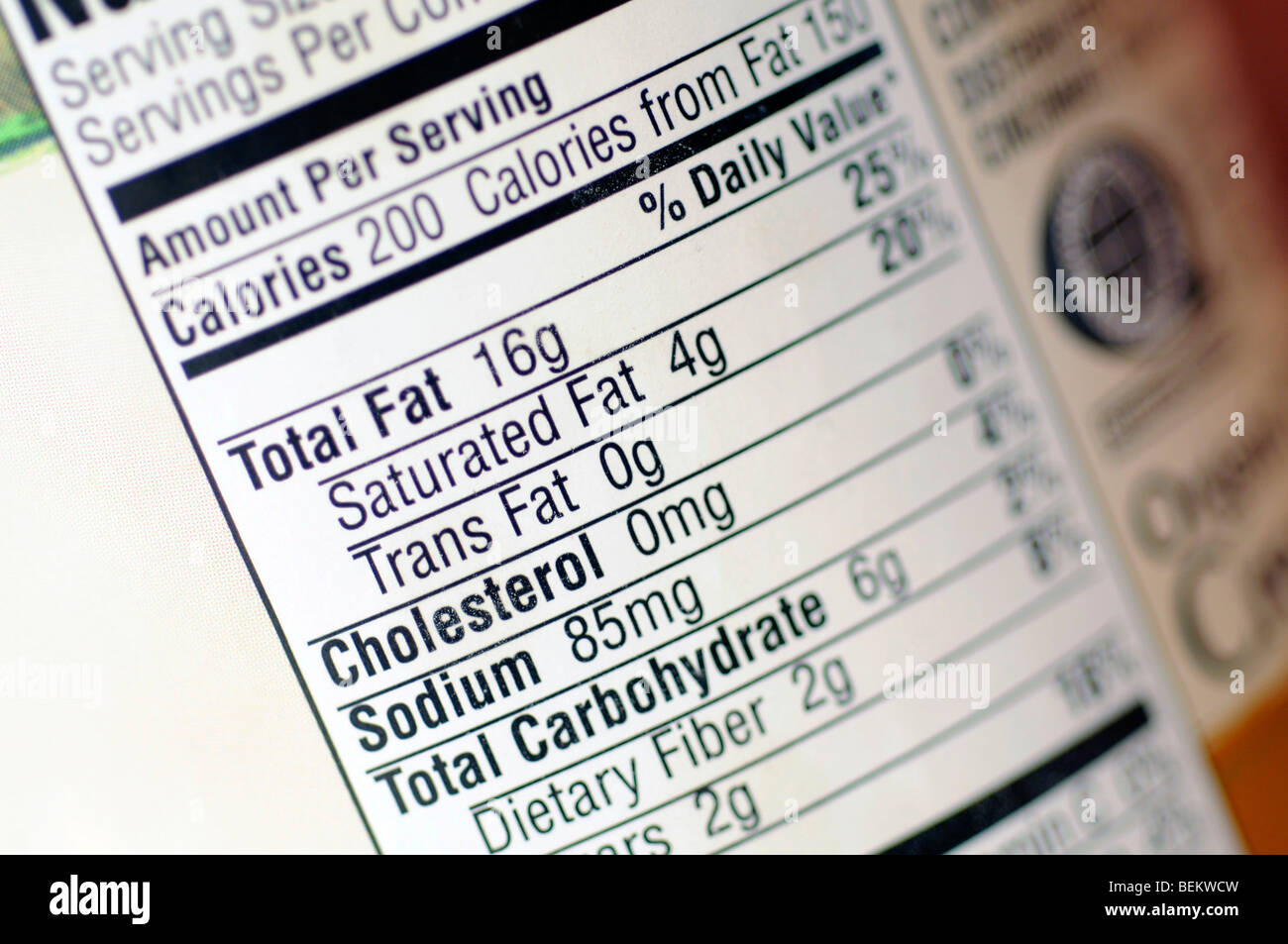 Nutrition information Stock Photo