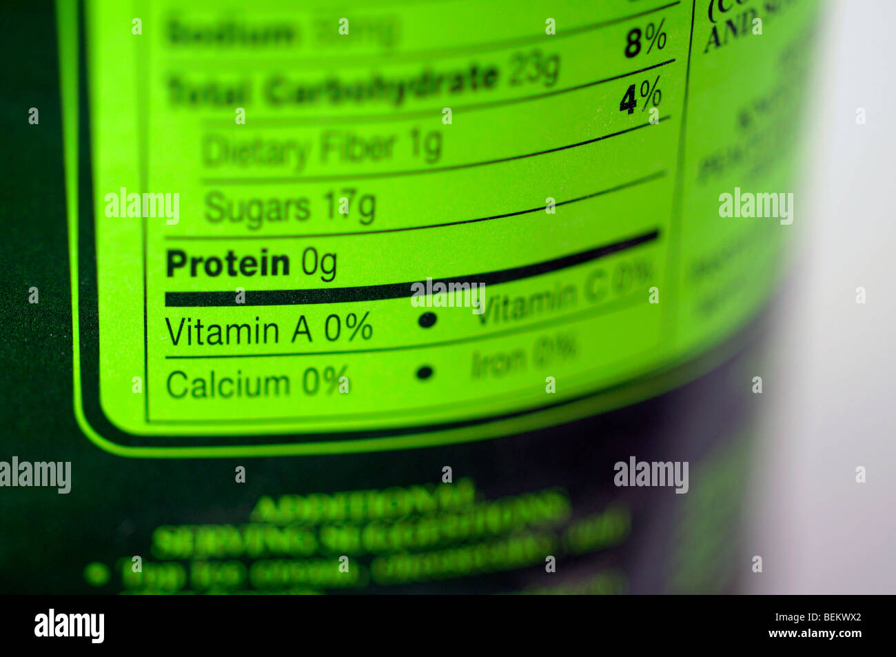 Nutrition information Stock Photo