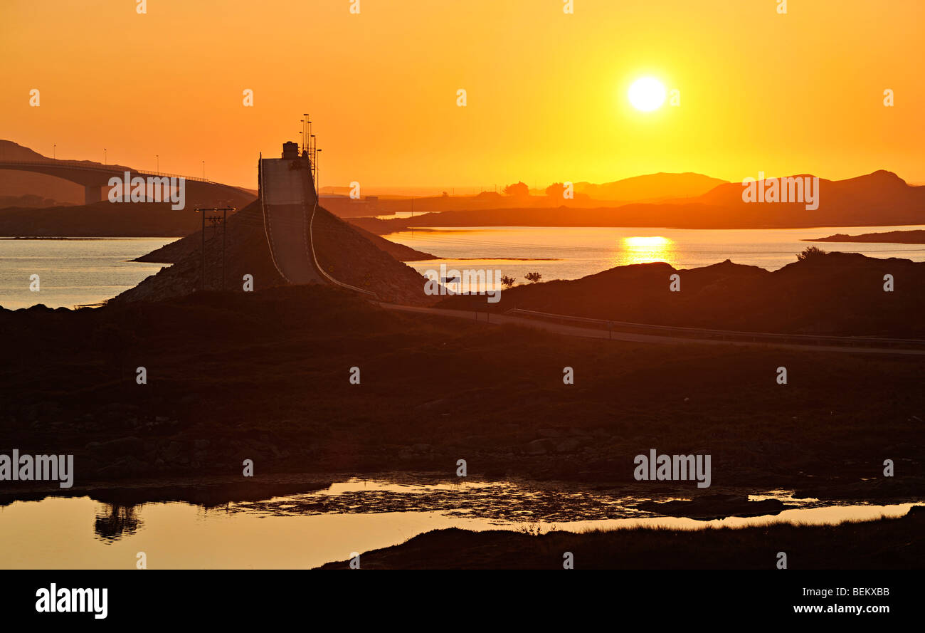 Midnight Sun In Lofoten North Norway Bridge To The Village Fredvang In Flakstad Stock Photo Alamy