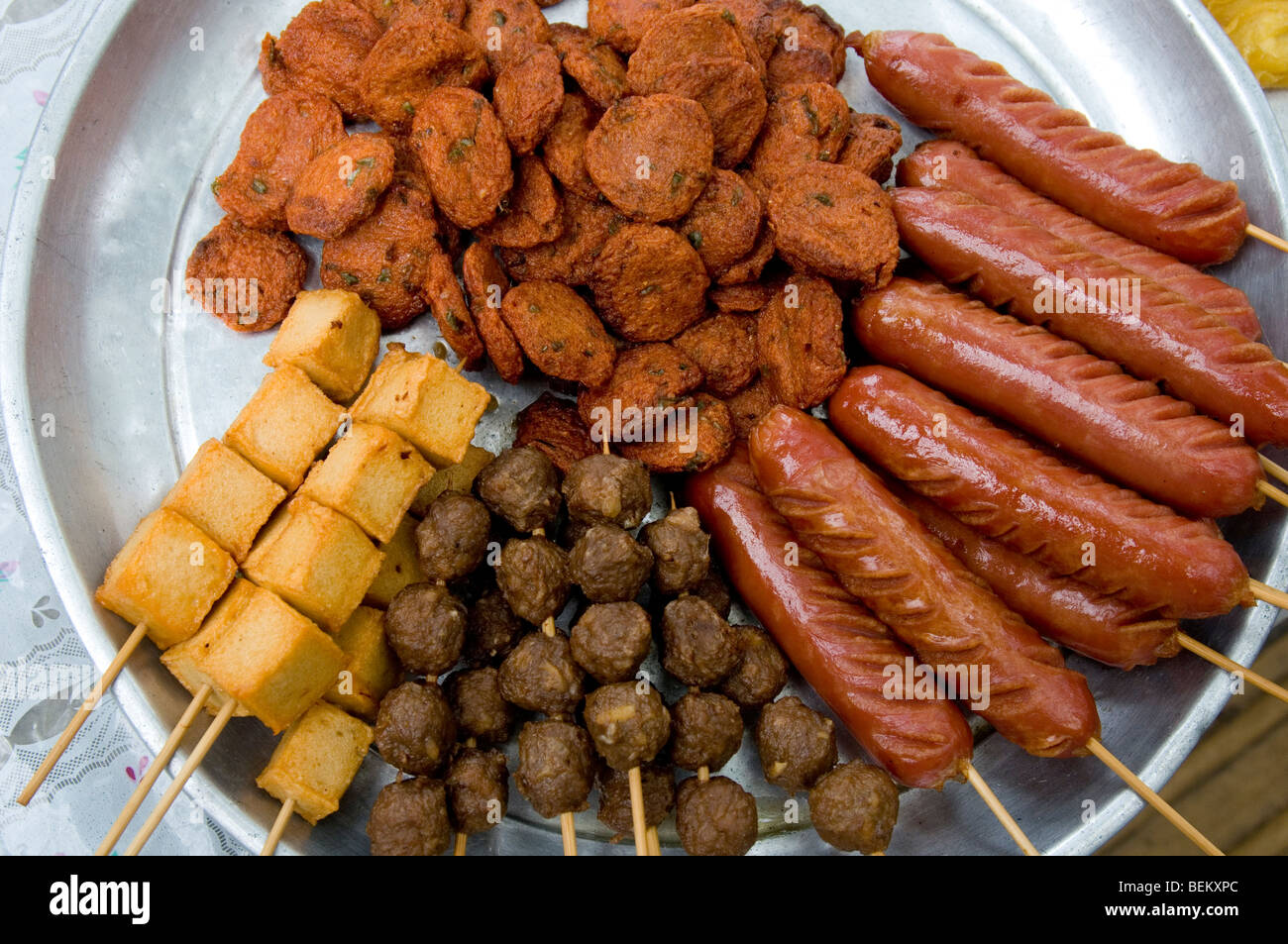 Sausages and other Thai snack foods, Bangkok Stock Photo