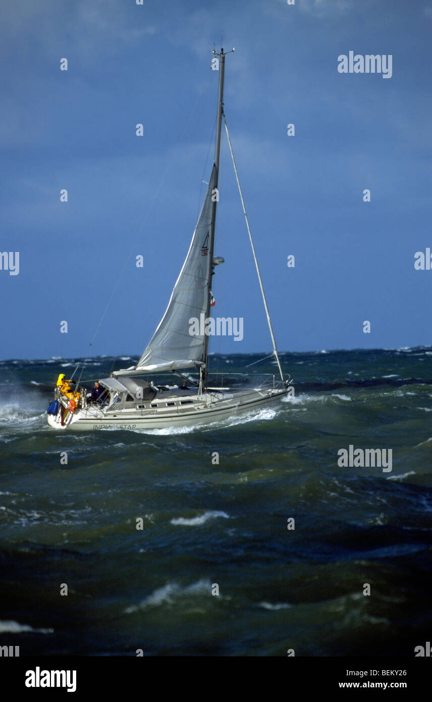 Sailing boat riding a rough sea, Dunkirk, France Stock Photo Alamy