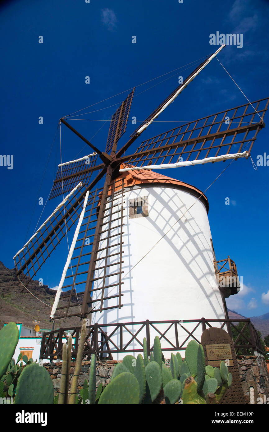 Windmill at 'Molino de Viento' village municipio de Mogan; Aldea Valley, Gran Canaria, Canary Islands, Spain, Europe Stock Photo