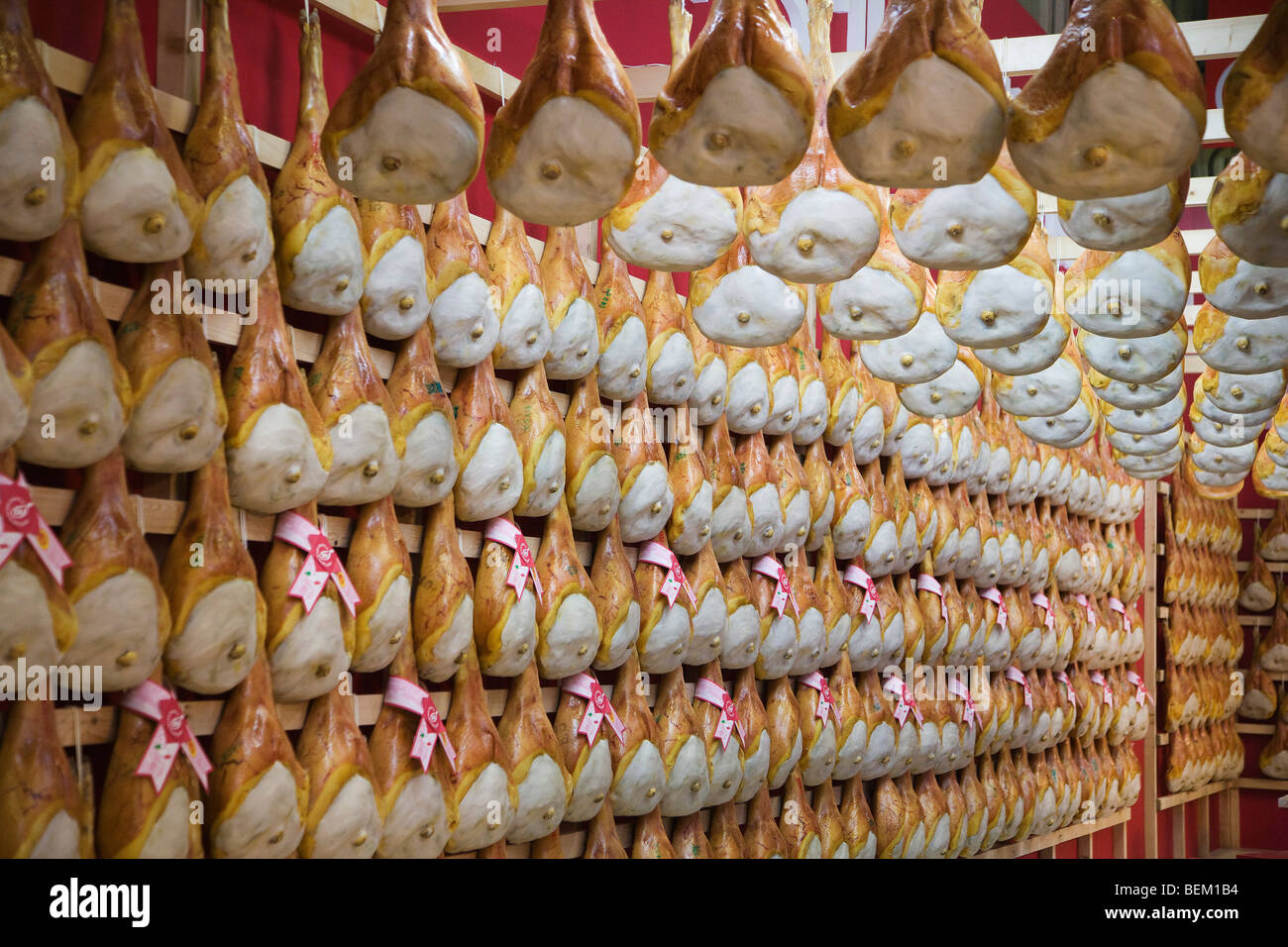 Raw ham named San Daniele, Salone del Gusto fair, Turin, Piedmont, Italy Stock Photo