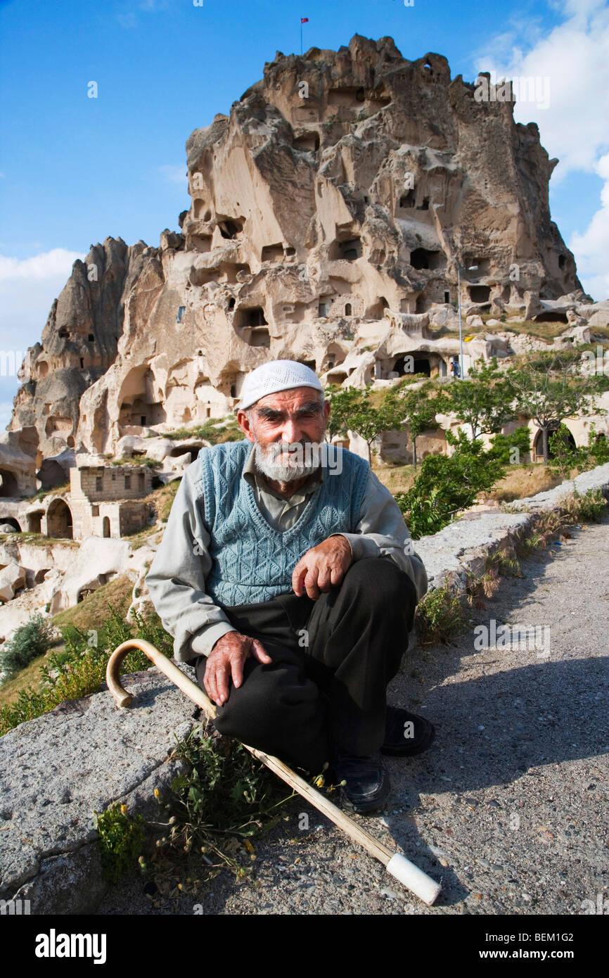 Old turkish man in Ortahisar, Cappadocia, Turkey, Europe Stock Photo