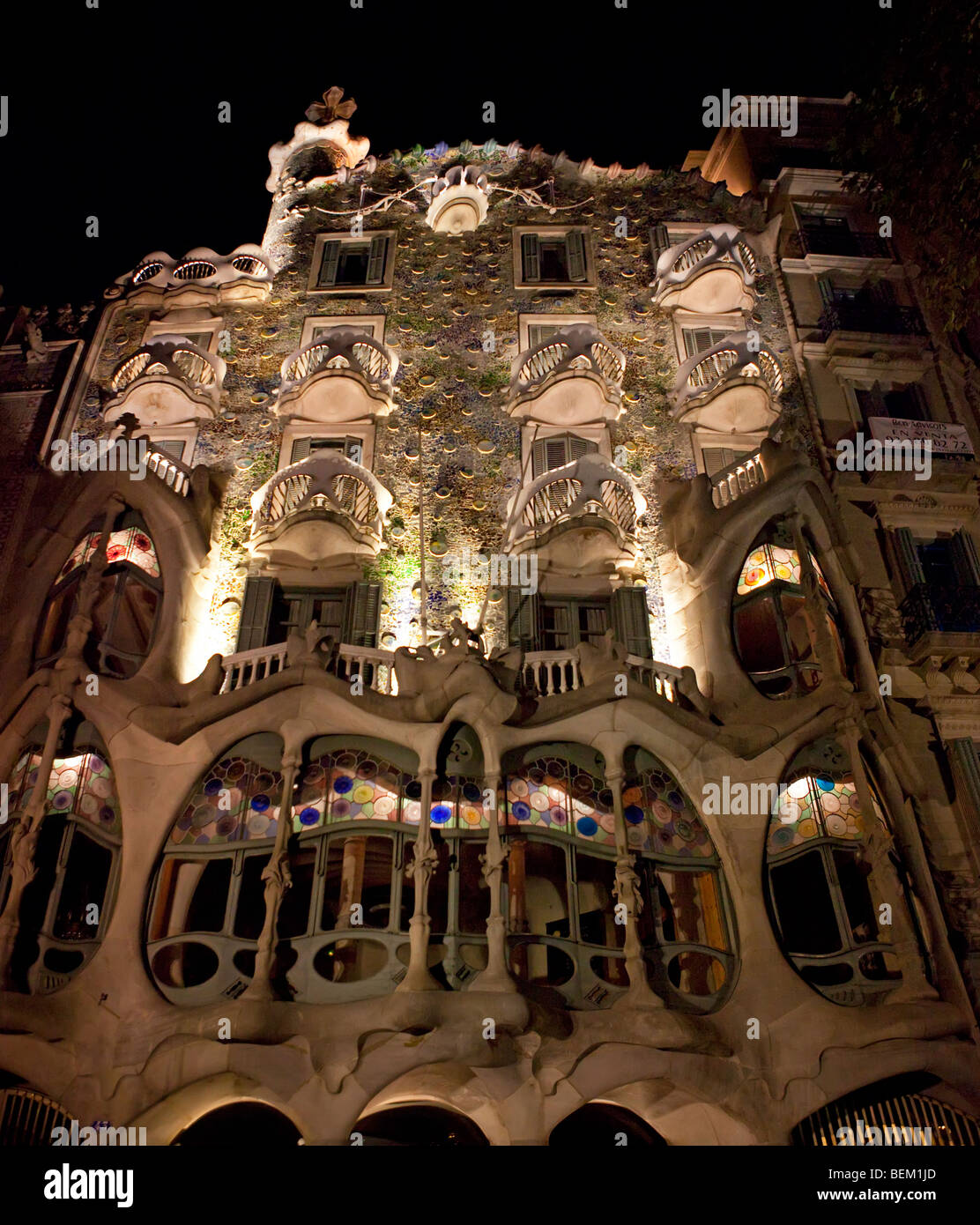 Barcelona Gaudi Casa Batllo facade by night Stock Photo