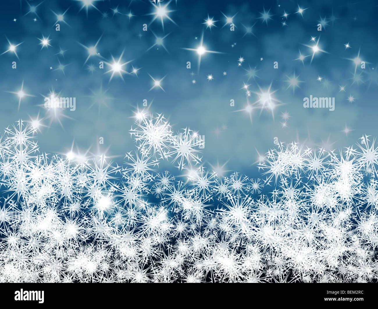 Blue snowflakes Christmas background with sparkles and stars on blurred ...