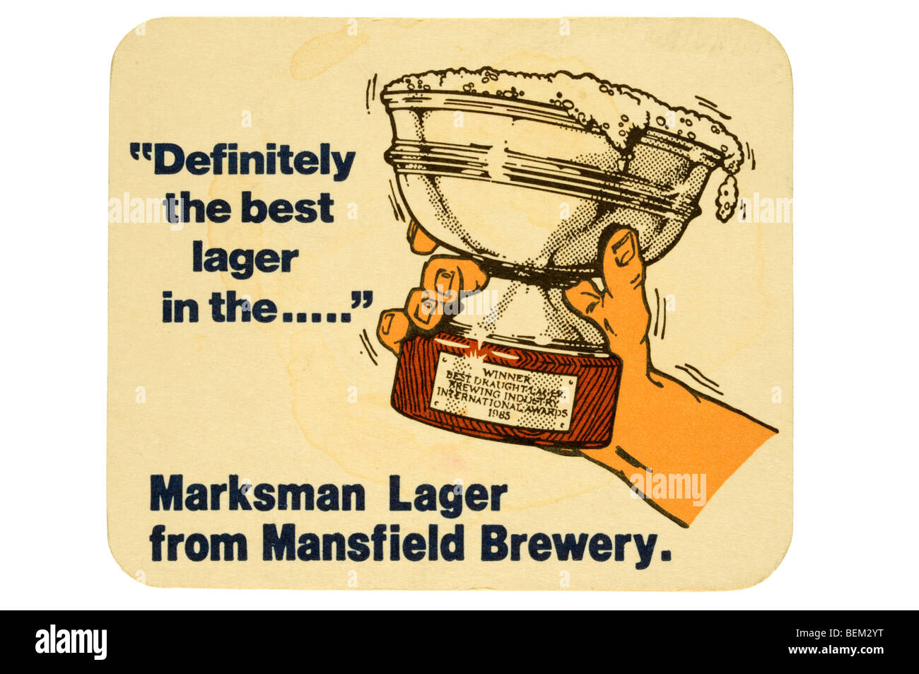definitely the best lager in the marksman lager from mansfield brewery Stock Photo