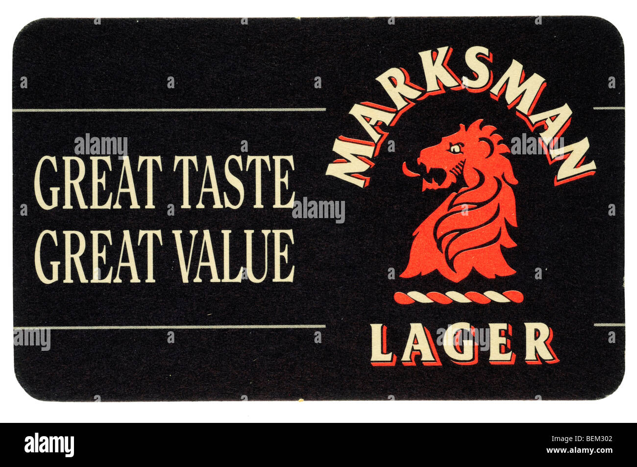 marksman lager great taste great value Stock Photo