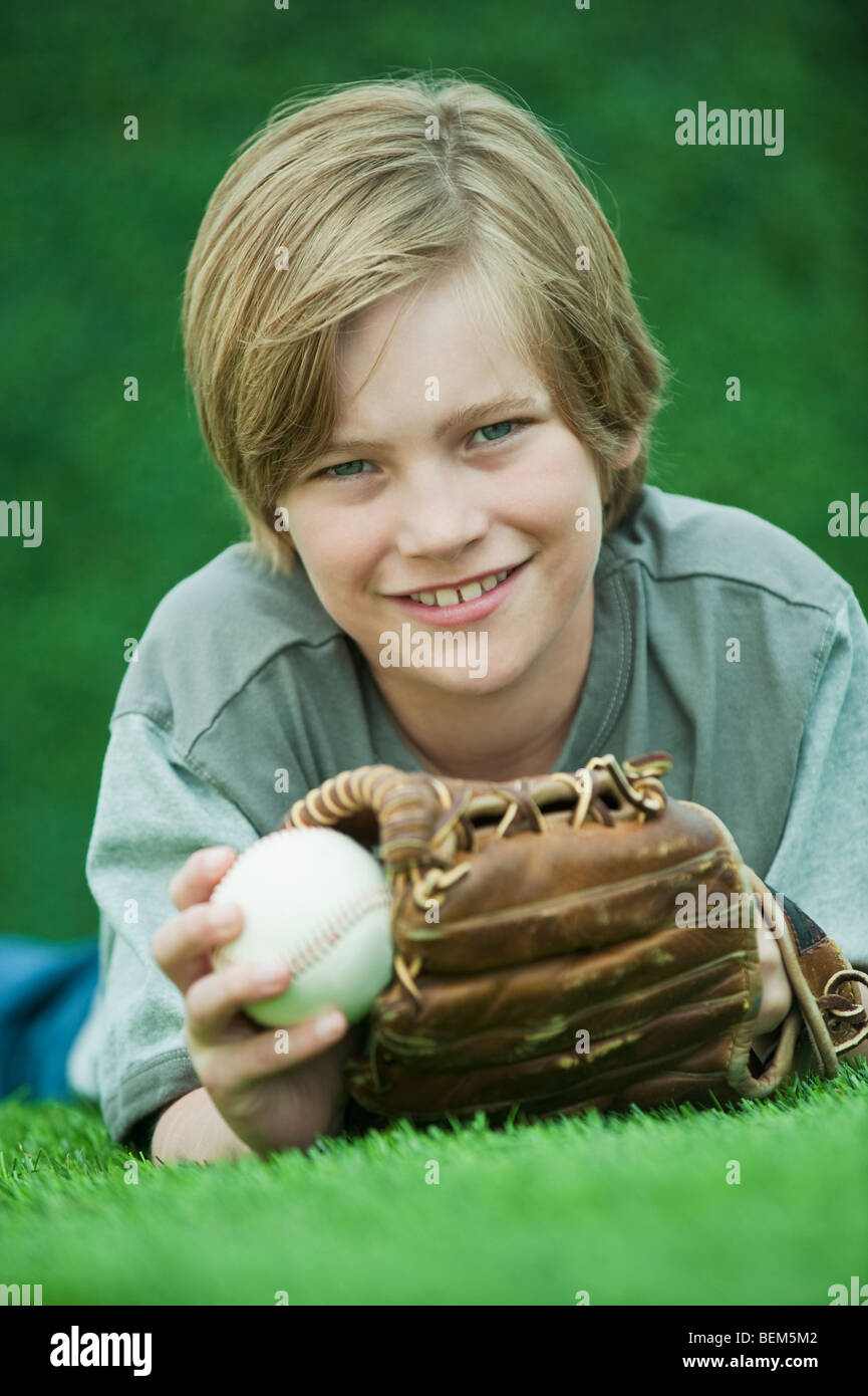 Boy with baseball and glove Stock Photo Alamy