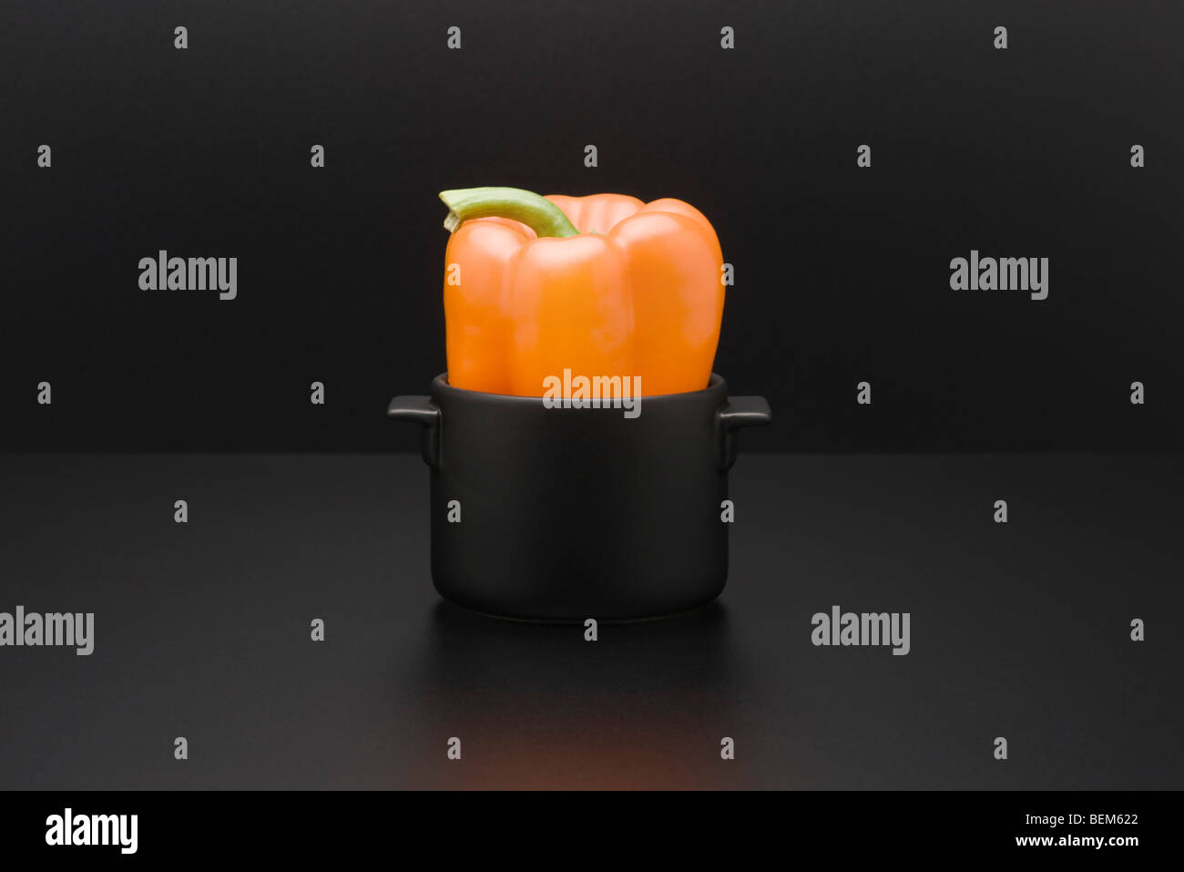 Yellow bell pepper in miniature pot Stock Photo Alamy