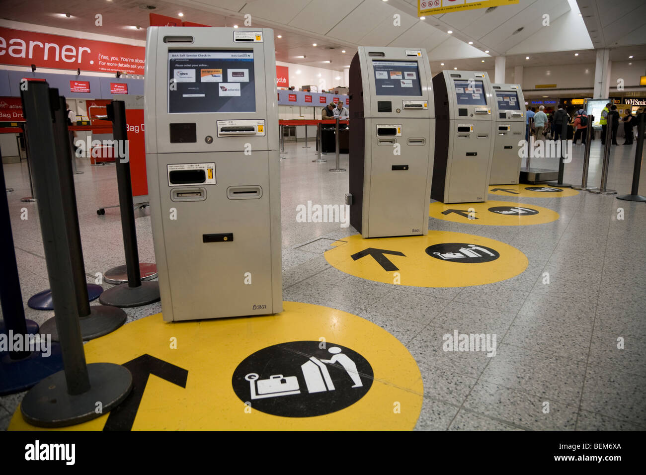 BAA self service passenger check in machine terminal at South Terminal Gatwick airport. London. UK. Stock Photo