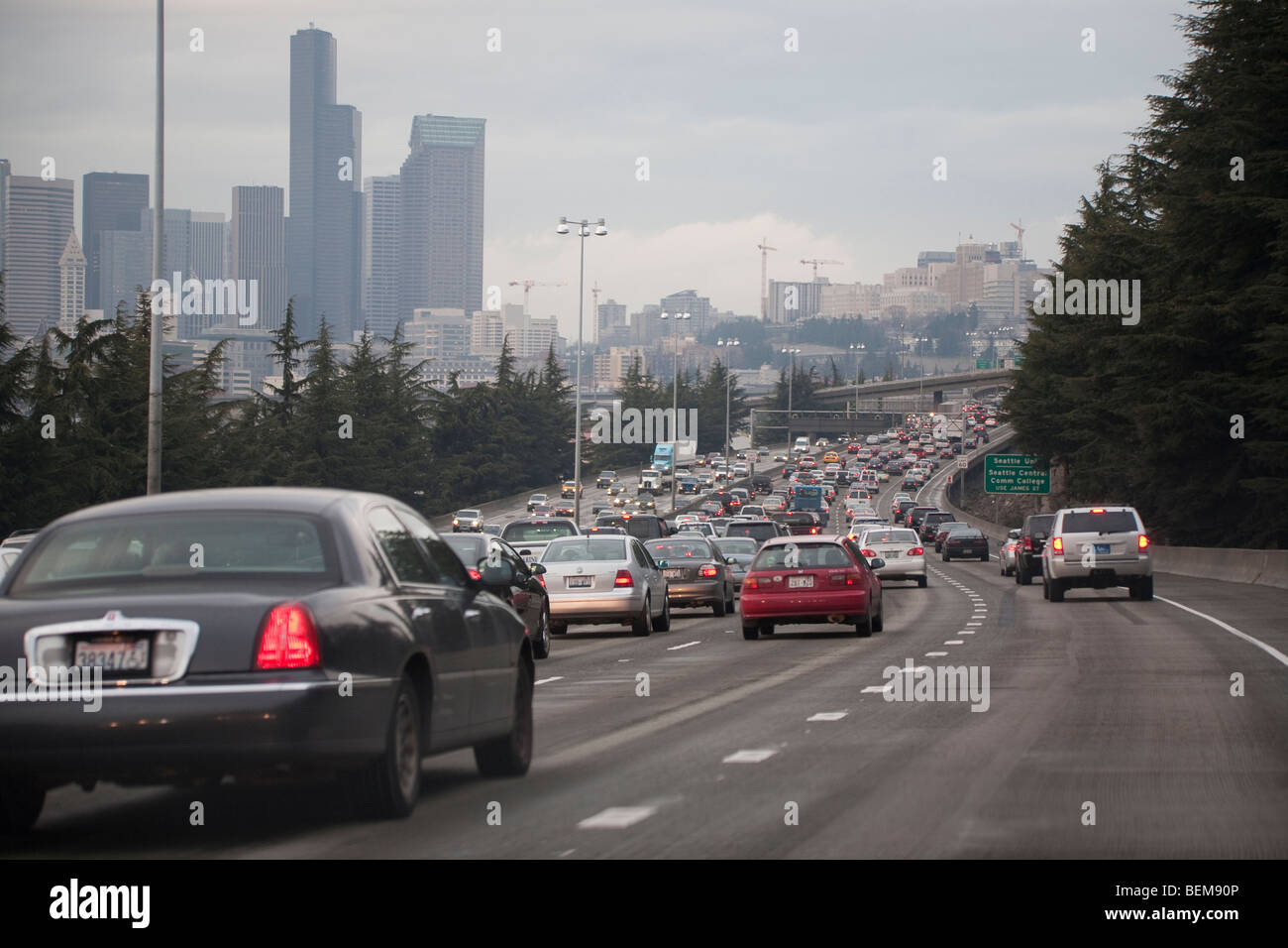 Heavy Traffic on northbound Interstate 5 towards downtown Seattle