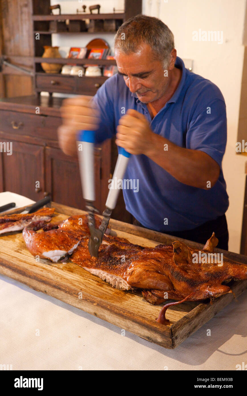 Purceddu, the Sardinian typical food. Pork grilled. Italy food Stock Photo