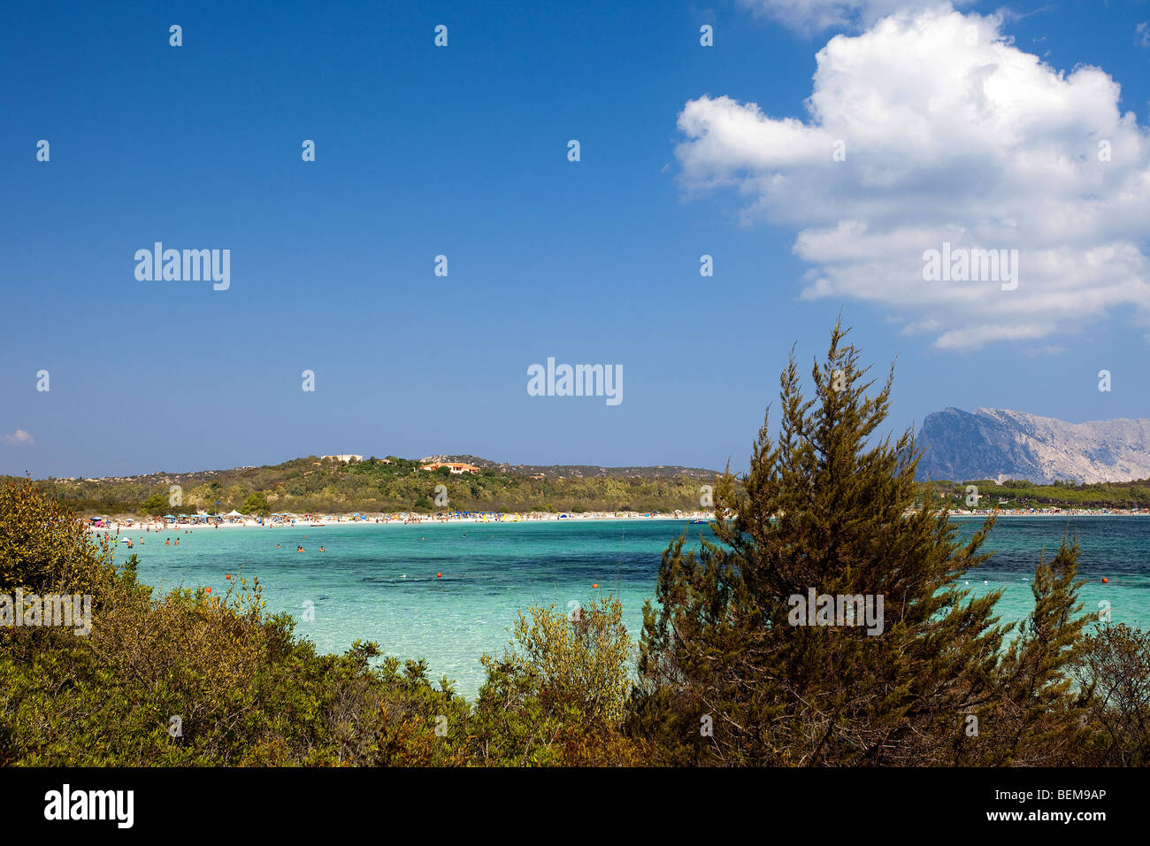 Cala Brandinchi, Sardinia, Italy. Emerald water sea and Tavolara island on the background Stock Photo