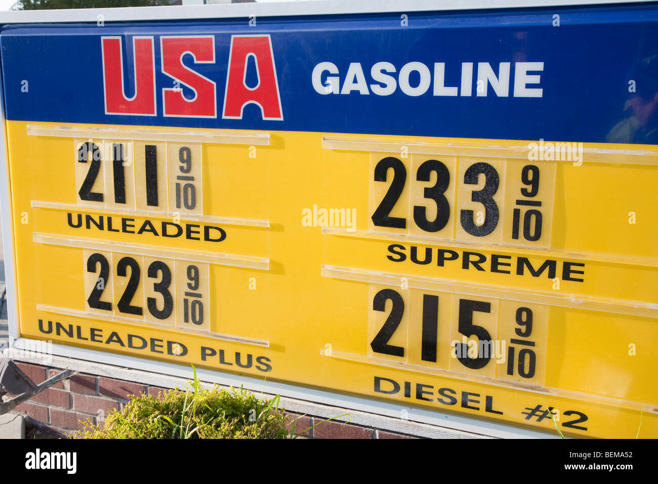 A close up of an USA Gasoline gas station price sign on March 24, 2009. Los Altos, California, USA Stock Photo