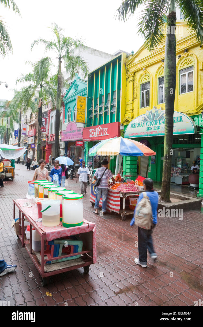 Market stalls in pedestrian friendly street in downtown Kuala Lumpur