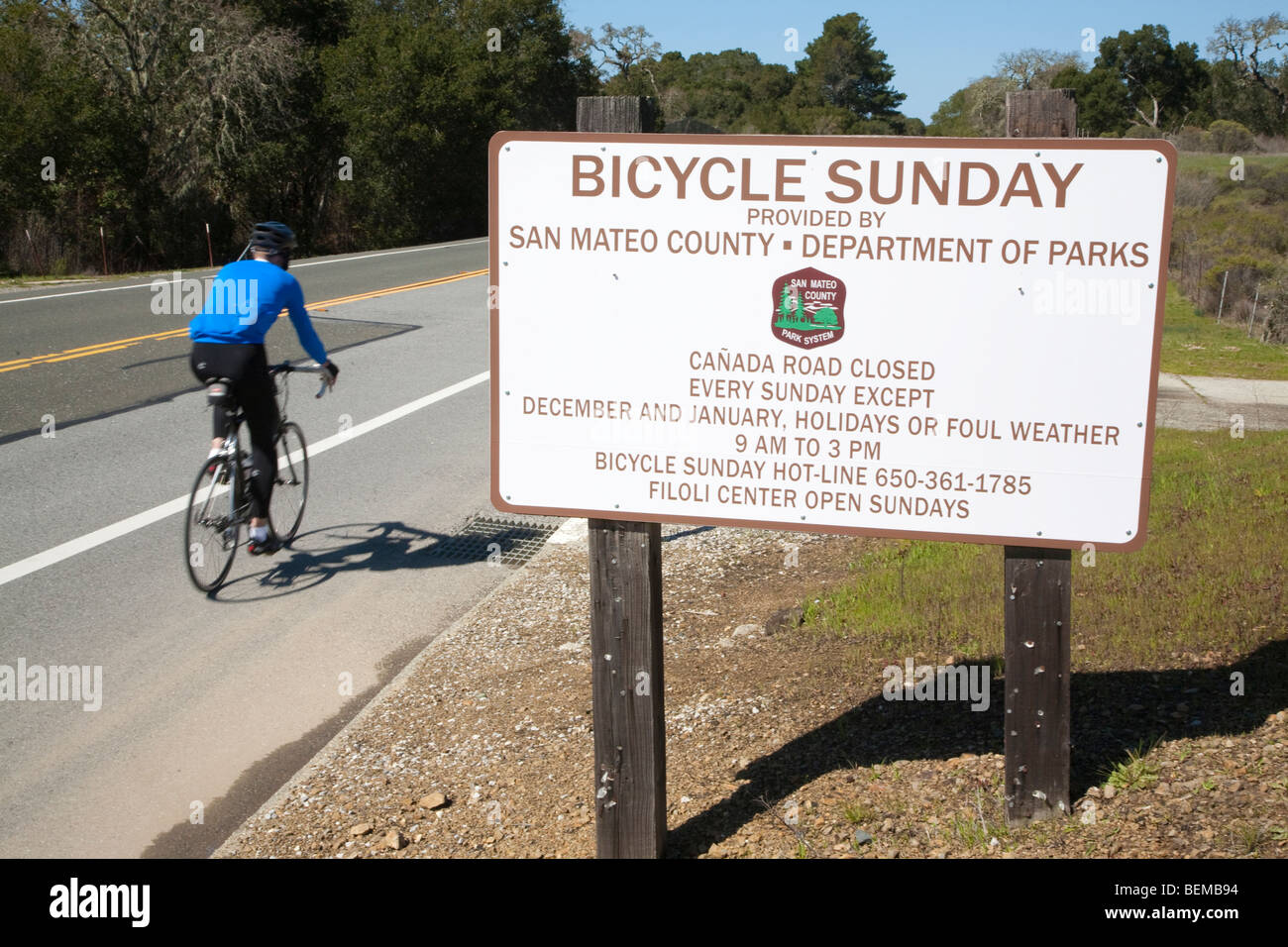 Canada Road is closed to car traffic on Bicycle Sundays so that bicyclists can enjoy the road safely. Stock Photo
