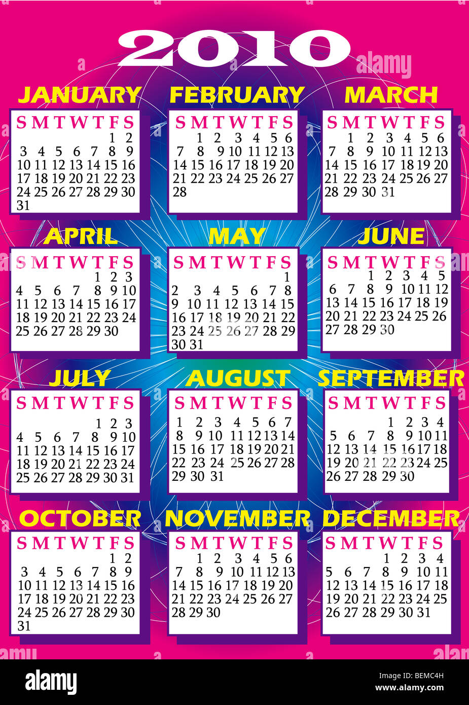 Vector Illustration of 2010 calendar. I have several versions. Stock Photo