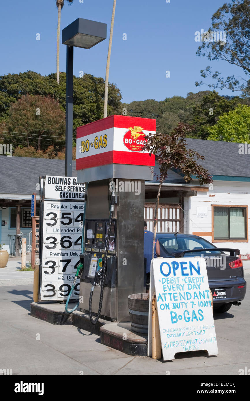 A BoGas gas station which is a community owned station in the Bolinas town. Bolinas, California, USA Stock Photo