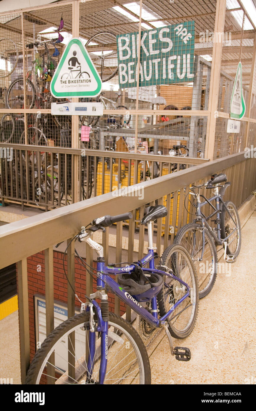 A bicycle storage above a BART station at Downtown Berkeley. Berkeley
