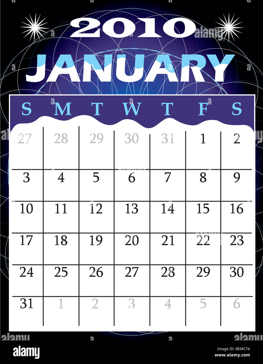 January Calendar 2010. See other calendars. Stock Photo