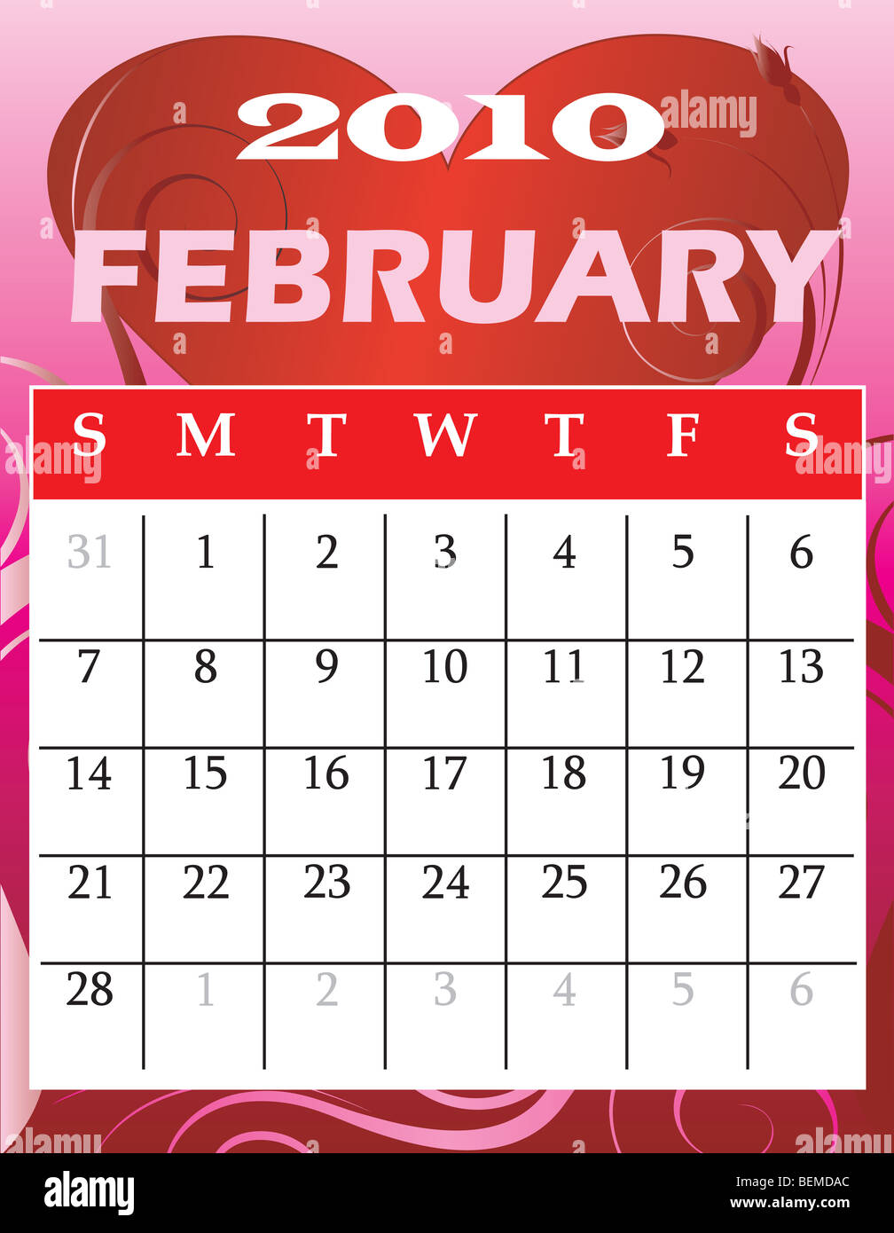 February Calendar 2010. See other calendars. Stock Photo