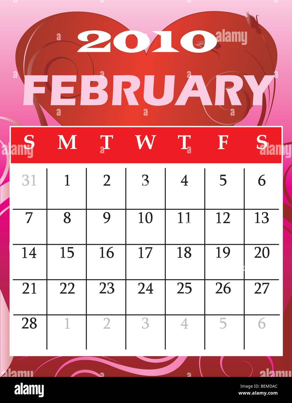 February Calendar 2010. See other calendars Stock Photo - Alamy