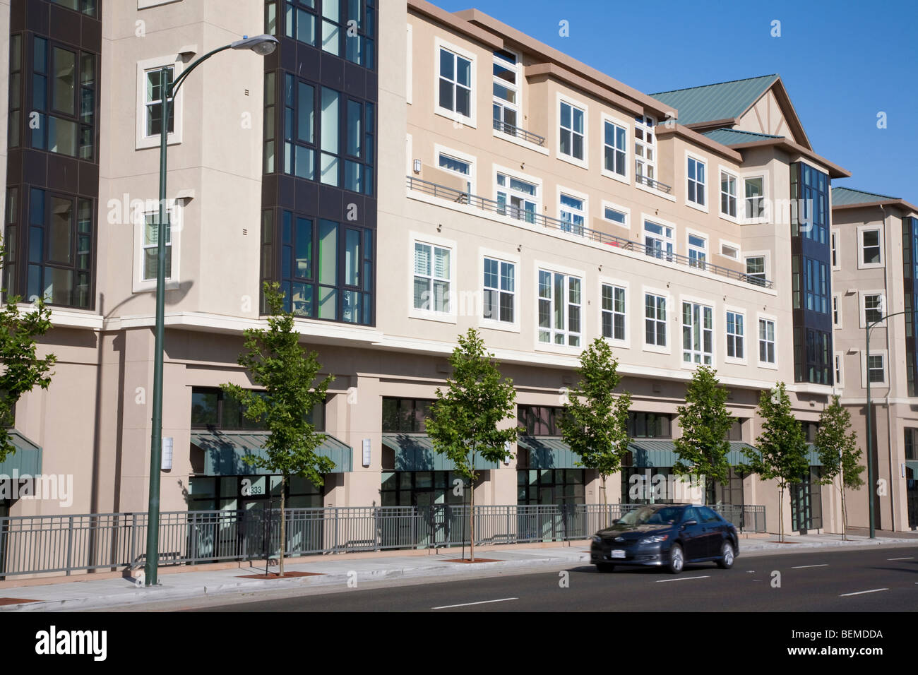 Mixed use housing development (multi use). Residential condominiums and office, retail space. Park Broadway, Millbrae, CA, USA Stock Photo