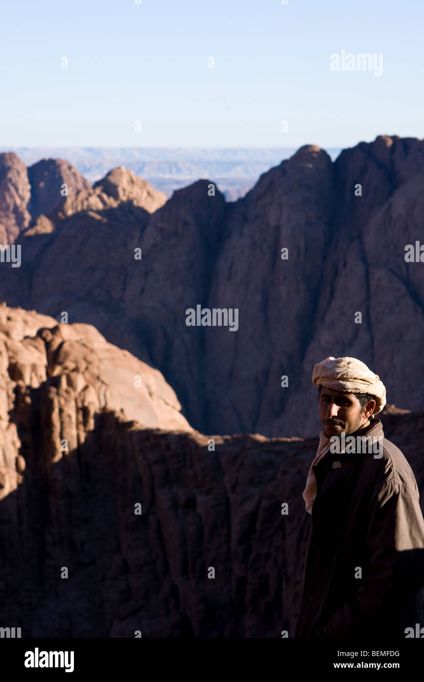 Egyptian bedouin guide early morning on trek from Mount Sinai, Egypt, Middle East Stock Photo