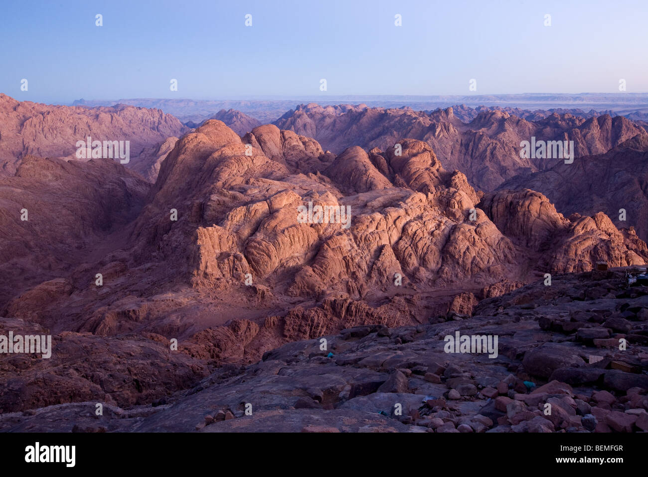 dawn sunrise over the arid barren landscape of Mount Sinai, Egypt, Middle East Stock Photo