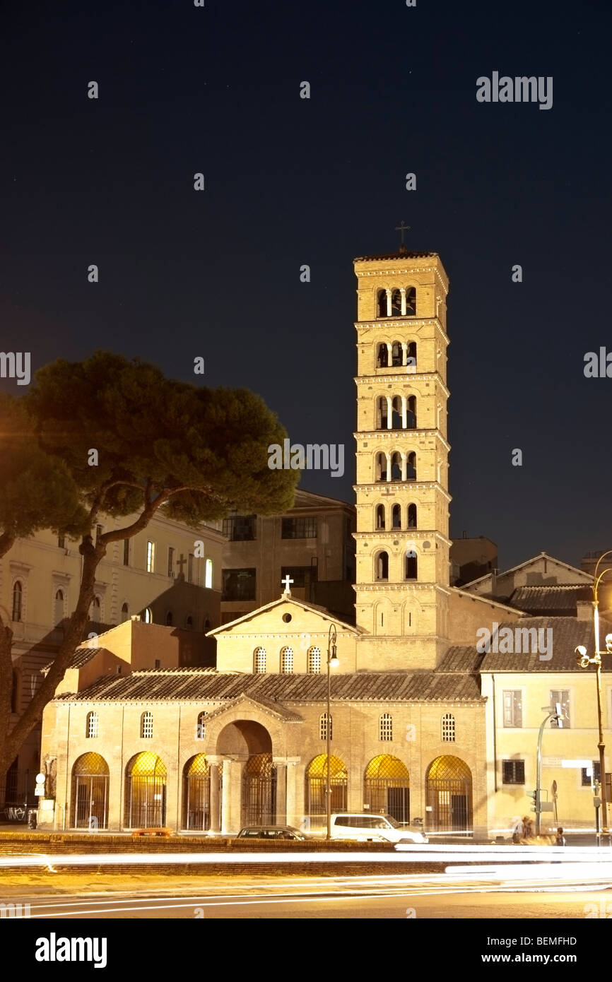 Rome, Italy. Night view of the church Santa Maria in Cosmedin. Stock Photo