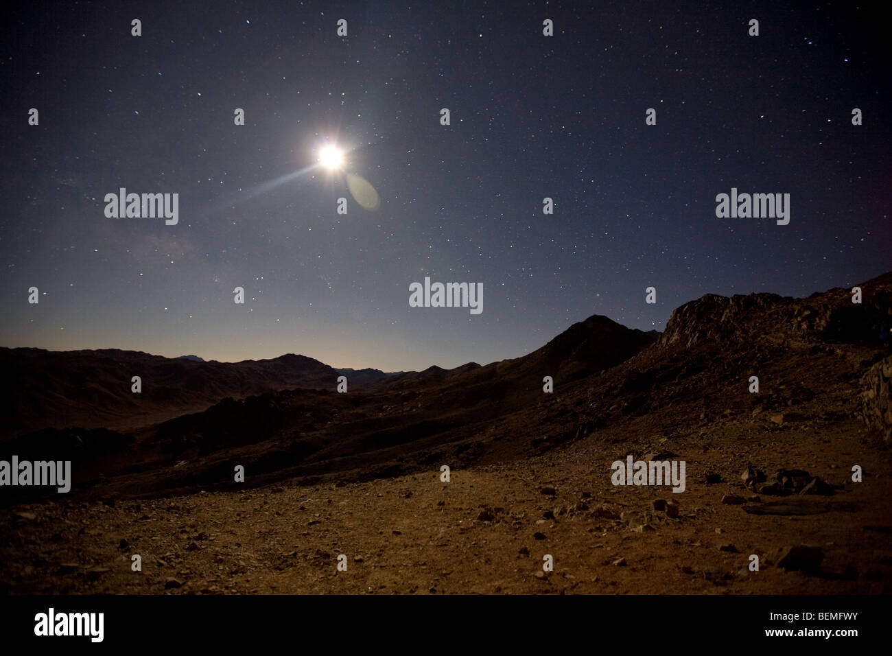 moonlight over the desert landscape of Mount Sinai, Egypt, Middle East Stock Photo