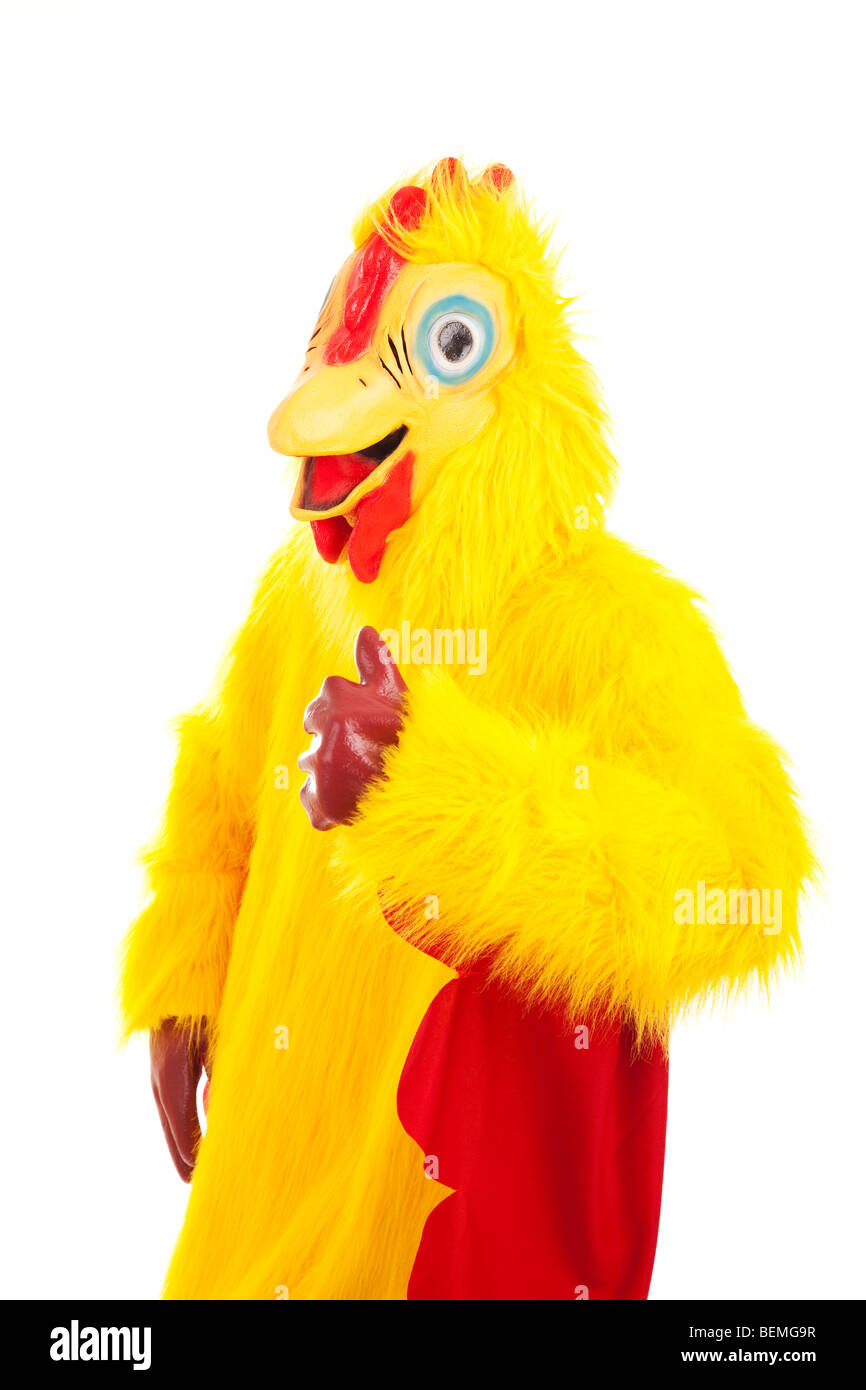 Man dressed in chicken suit, giving thumbs up sign. Isolated on white Stock  Photo - Alamy