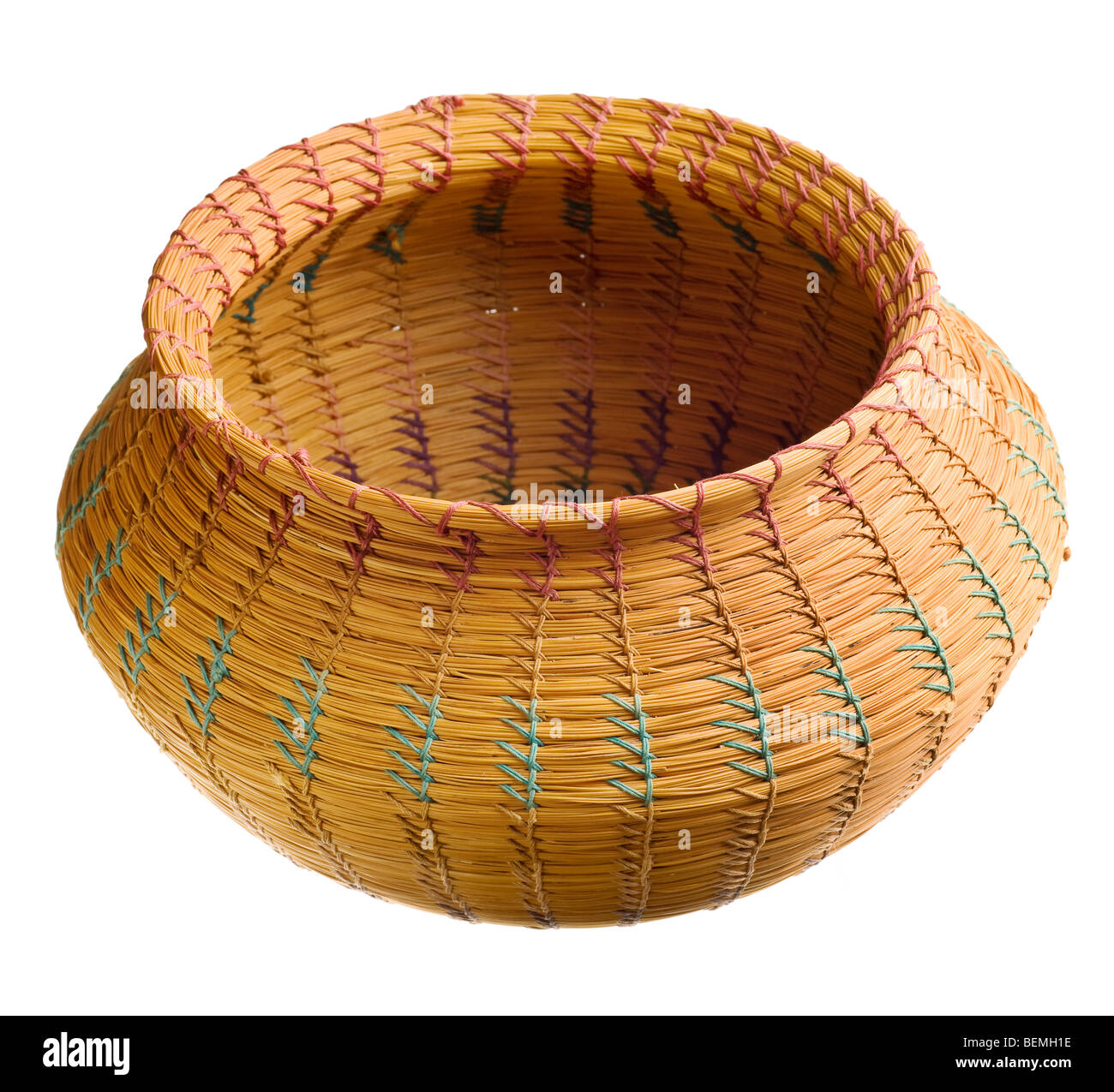 Cherokee handwoven basket isolated on white background Stock Photo