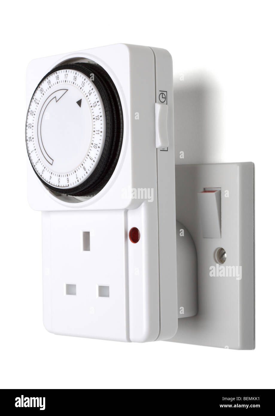Timer plug on white background Stock Photo