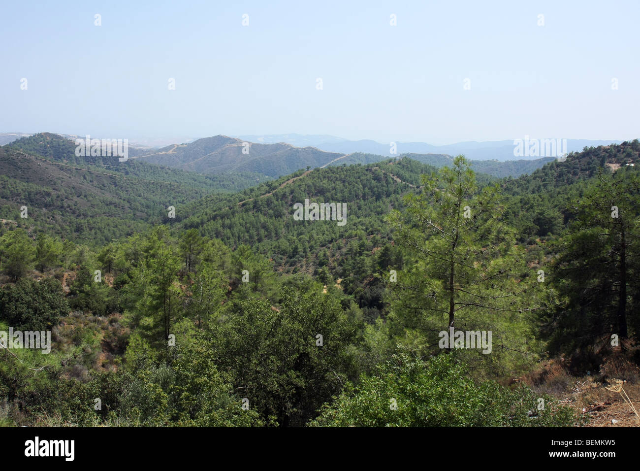 View from the Troodos mountains in Cyprus. Stock Photo