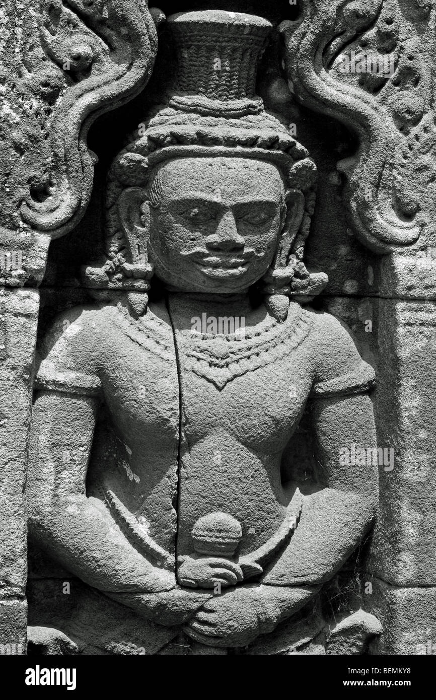 Ancient Stone Carving in Champasak, Laos Stock Photo